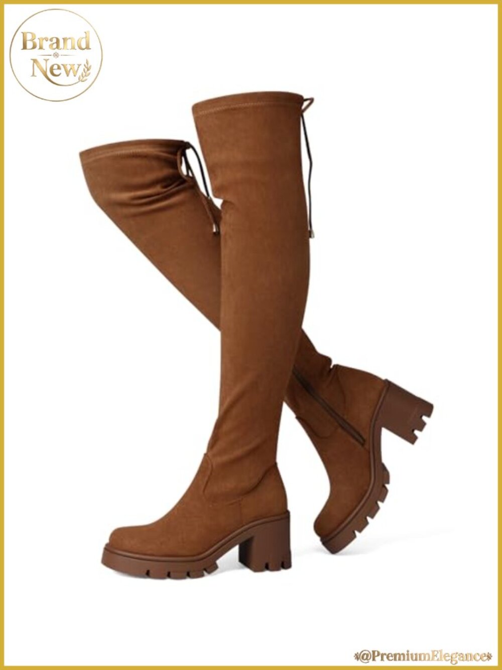 Women Over the Knee Boots 3in Chunky Block Heel Platform Drawstring